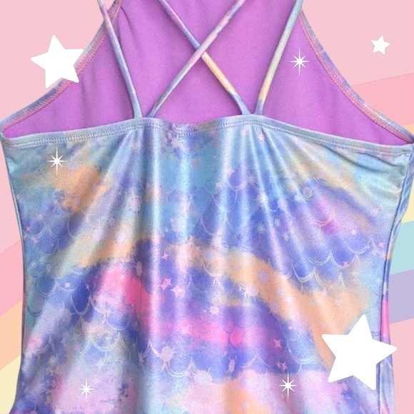 Girls Mermaid Shimmer Pastel Colors One-Piece Swimsuit Crisscross Back 14/16 - Picture 11 of 16